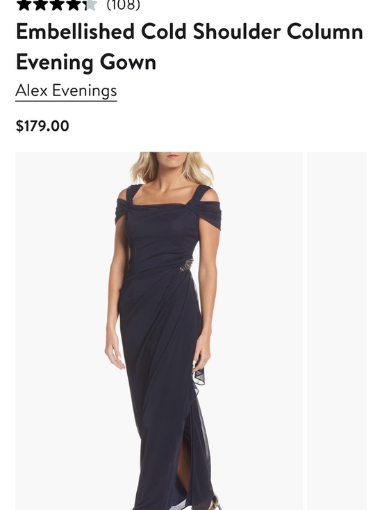 Alex Evenings Dresses & Skirts - Alex Evenings Navy Cold-Shoulder Column Gown with Hip Embellishment